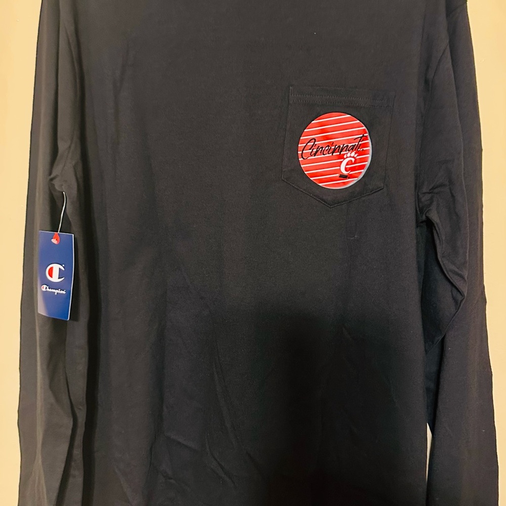 Champion Black Shirt with Blue and Orange Logo